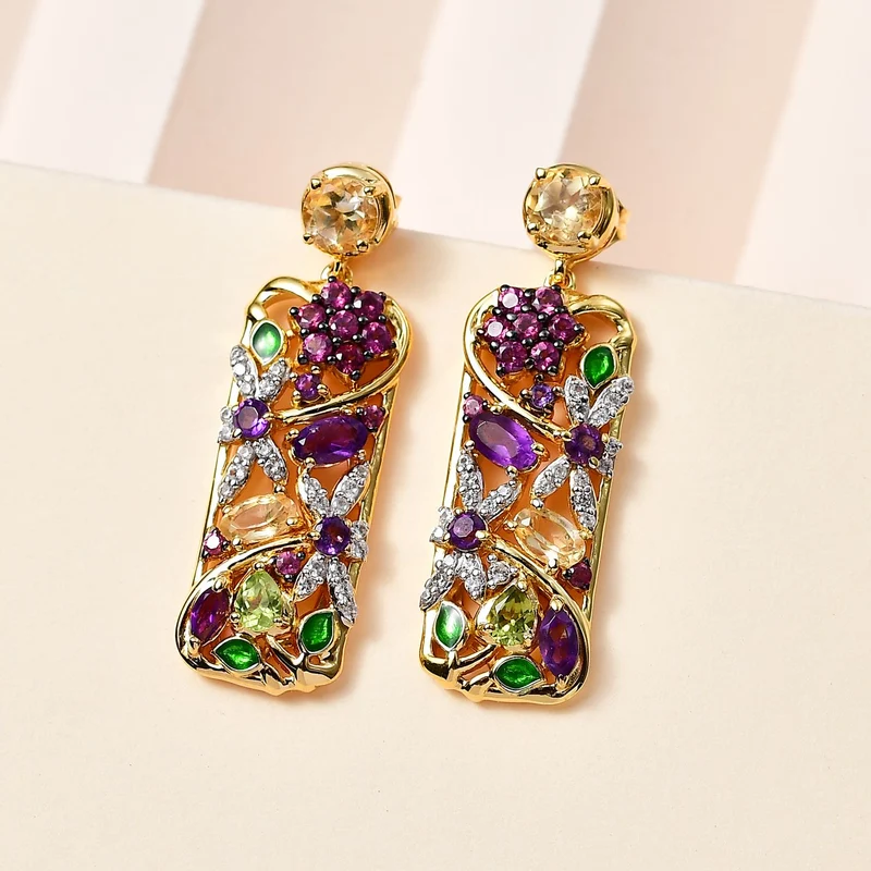 GP Italienische Garten Kollektion - Mehrfarbige Edelstein Ohrringe, 925 Silber Zweifarbige Beschichtung ca. 4.23 ct