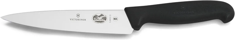 Victorinox Fibrox Kochmesser, Breites Universalmesser für Obst und Gemüse, 15 cm, Gerade Klinge, Scharf, HACCP geeignet, Rutschfest, Schwarz