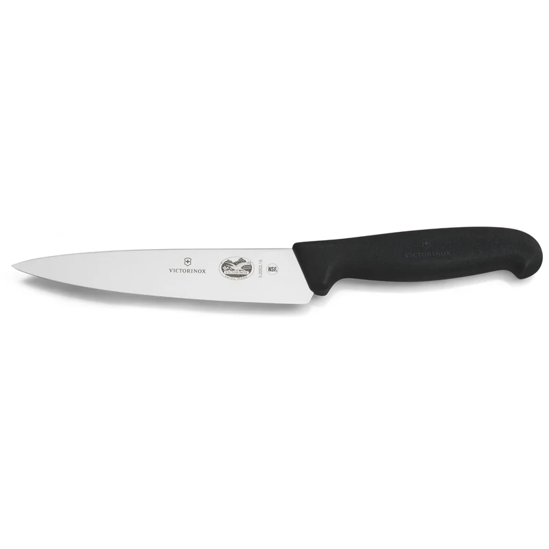 Victorinox Fibrox Kochmesser, Breites Universalmesser für Obst und Gemüse, 15 cm, Gerade Klinge, Scharf, HACCP geeignet, Rutschfest, Schwarz
