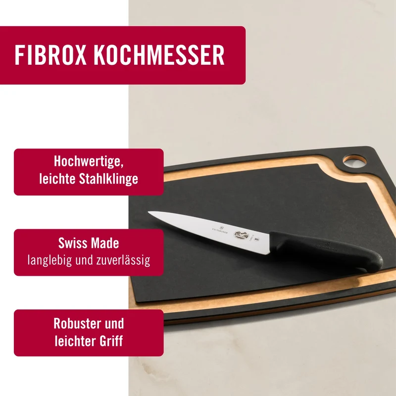 Victorinox Fibrox Kochmesser, Breites Universalmesser für Obst und Gemüse, 15 cm, Gerade Klinge, Scharf, HACCP geeignet, Rutschfest, Schwarz