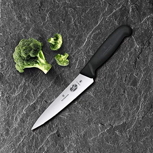 Victorinox Fibrox Kochmesser, Breites Universalmesser für Obst und Gemüse, 15 cm, Gerade Klinge, Scharf, HACCP geeignet, Rutschfest, Schwarz