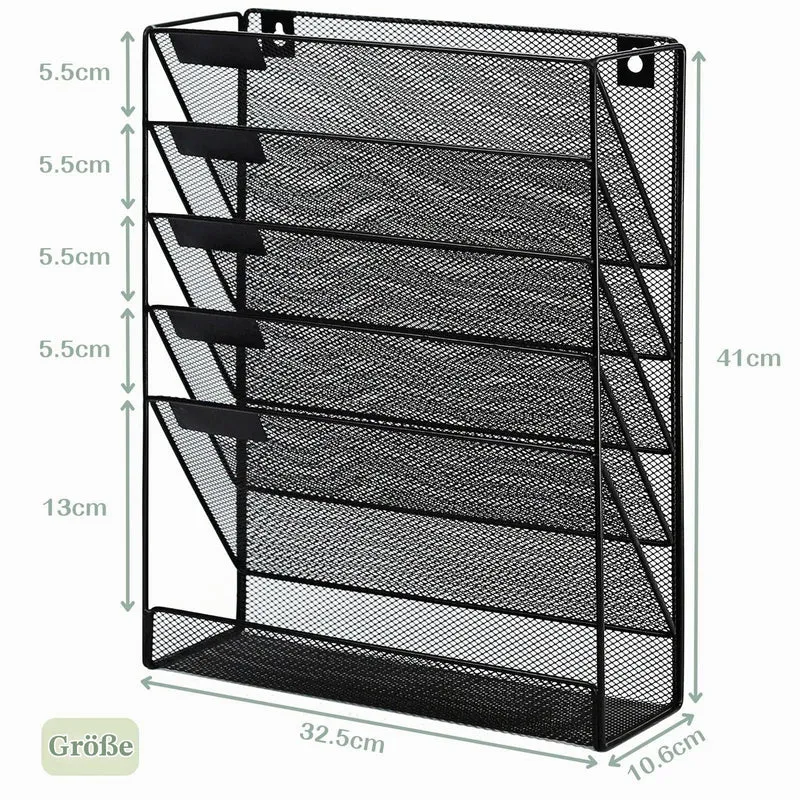 Zeitschriftenhalter Wand, Hängeorganizer Wandablagefächer A4, 6 Fächer Prospektspenderset, Metall Hängeorganizer, Dokumentenablage Schwarz