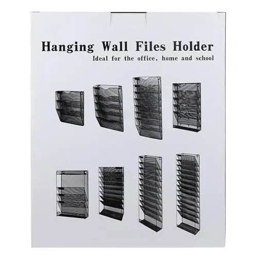 Zeitschriftenhalter Wand, Hängeorganizer Wandablagefächer A4, 6 Fächer Prospektspenderset, Metall Hängeorganizer, Dokumentenablage Schwarz
