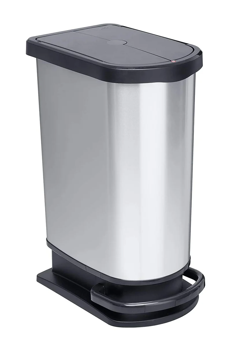 Rotho Paso Mülleimer 50l zur Mülltrennung mit Deckel und Pedal, Kunststoff (PP) BPA-frei, silbermetallic, 50l (44.0 x 29.0 x 67.0 cm), Silber