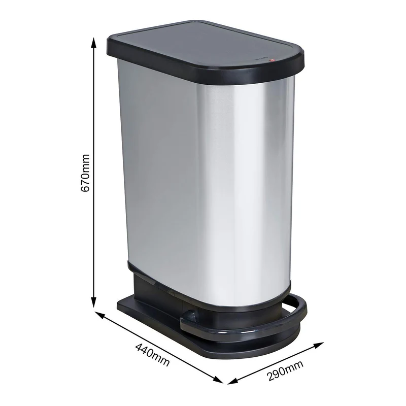 Rotho Paso Mülleimer 50l zur Mülltrennung mit Deckel und Pedal, Kunststoff (PP) BPA-frei, silbermetallic, 50l (44.0 x 29.0 x 67.0 cm), Silber
