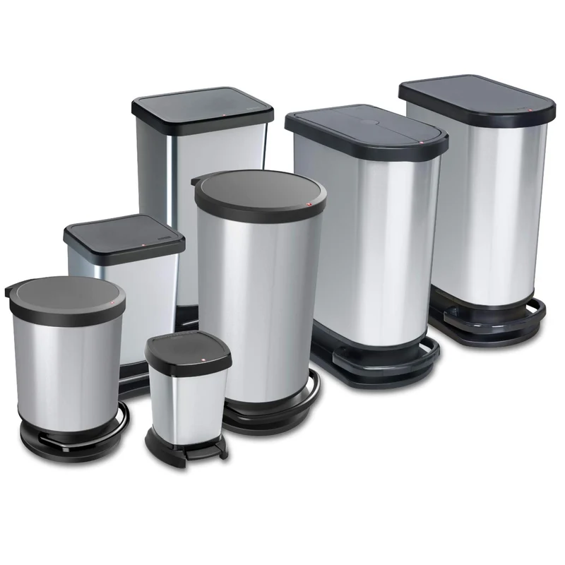 Rotho Paso Mülleimer 50l zur Mülltrennung mit Deckel und Pedal, Kunststoff (PP) BPA-frei, silbermetallic, 50l (44.0 x 29.0 x 67.0 cm), Silber