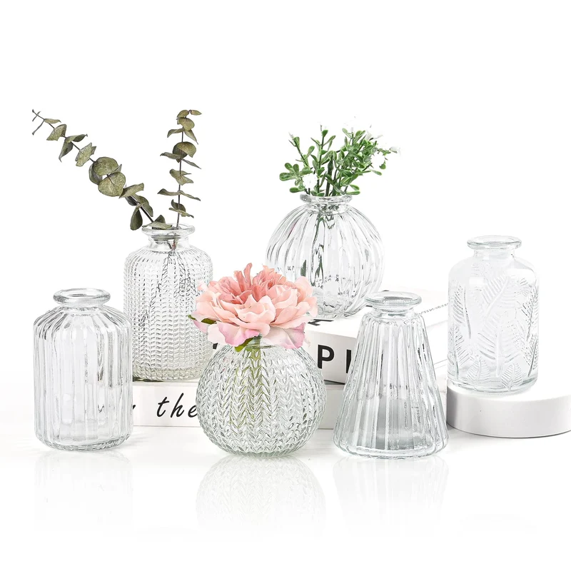 Vasen Klein Glas EylKoi - 6 Teile/Satz Klar Verschiedene Formen, Vasen Hochzeit, Tischdeko Mini Kleine Für Zuhause, Veranstaltungen Tisch, 1# + 2#