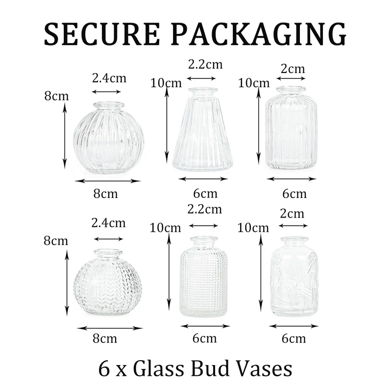 Vasen Klein Glas EylKoi - 6 Teile/Satz Klar Verschiedene Formen, Vasen Hochzeit, Tischdeko Mini Kleine Für Zuhause, Veranstaltungen Tisch, 1# + 2#