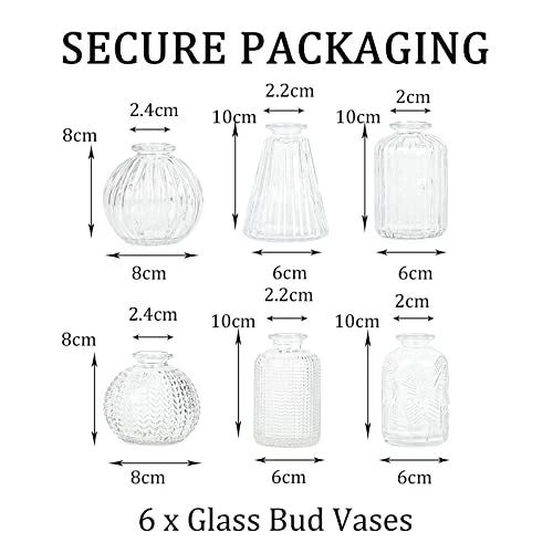 Vasen Klein Glas EylKoi - 6 Teile/Satz Klar Verschiedene Formen, Vasen Hochzeit, Tischdeko Mini Kleine Für Zuhause, Veranstaltungen Tisch, 1# + 2#