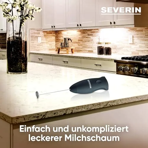 Severin Milchaufschäumer Stab, kompakter Milchschäumer aus Edelstahl, elektrischer Milchaufschäumer mit Batteriebetrieb und einfacher Handhabung, inkl. 2 Batterien, schwarz, SM 3590