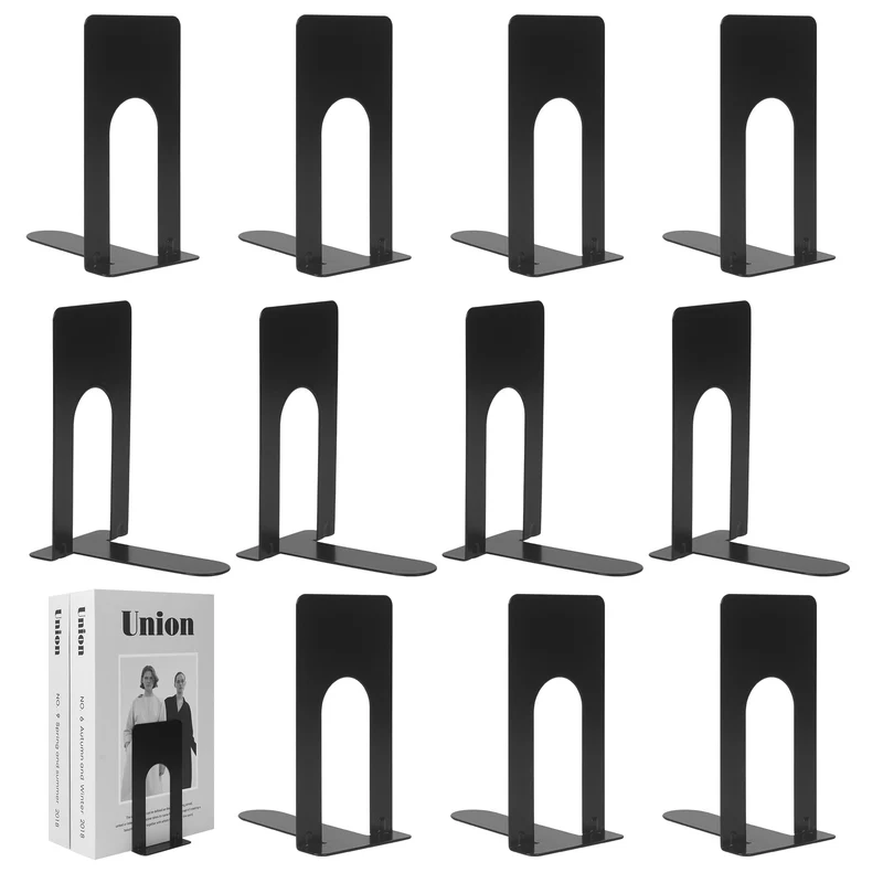 6 Paar Buchstützen,Buchstützen Metall,Bücherhalter Schwarze, Geeignet für Büros, Schulen, Wohnungen und Bibliotheken (12 Stück/Schwarz)