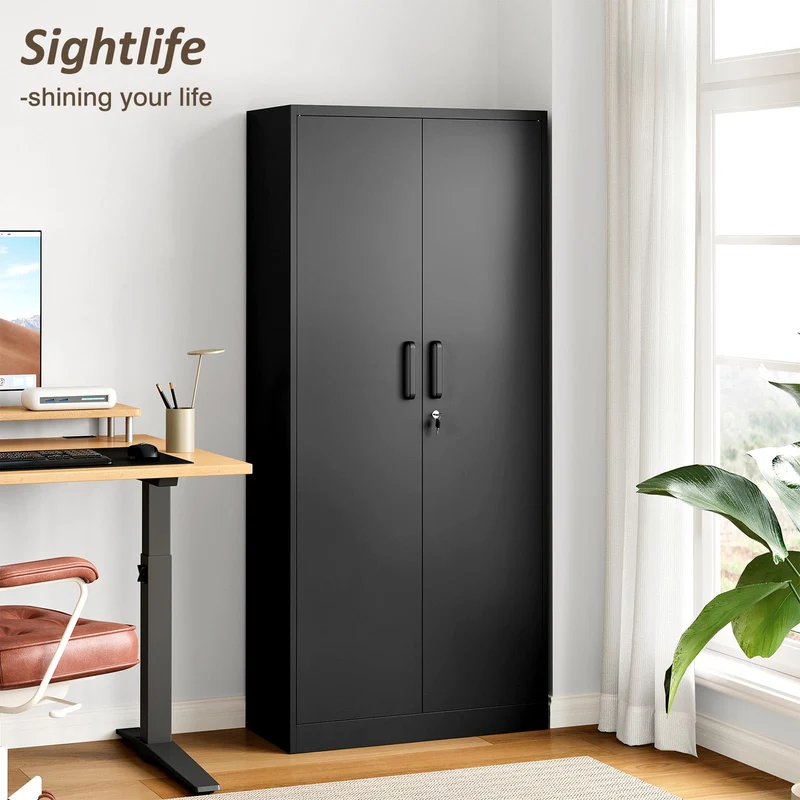 Sightlife Aktenschrank abschließbar mit 2 Türen Metallschrank Stahlschrank Mehrzweckschrank Metall Büroschrank Einstellbare Regale Aufbewahrungsschrank für Büro Haus Garage 170X78X39cm Schwarz