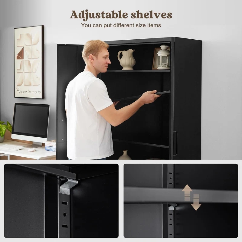 Sightlife Aktenschrank abschließbar mit 2 Türen Metallschrank Stahlschrank Mehrzweckschrank Metall Büroschrank Einstellbare Regale Aufbewahrungsschrank für Büro Haus Garage 170X78X39cm Schwarz