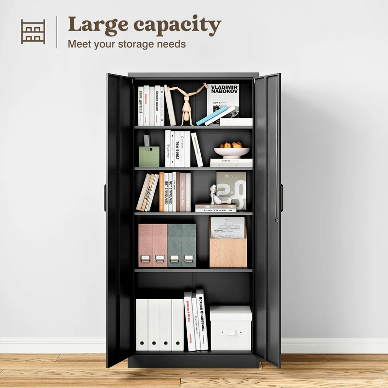 Sightlife Aktenschrank abschließbar mit 2 Türen Metallschrank Stahlschrank Mehrzweckschrank Metall Büroschrank Einstellbare Regale Aufbewahrungsschrank für Büro Haus Garage 170X78X39cm Schwarz