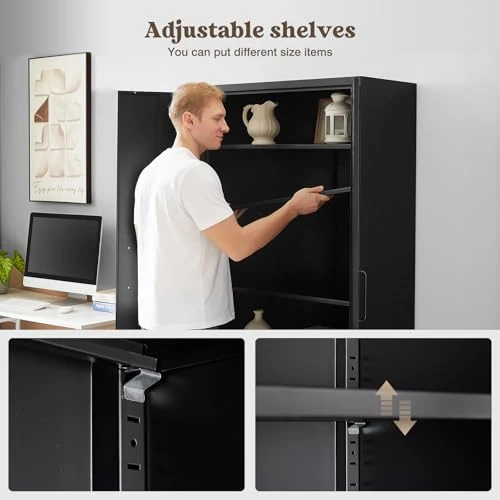 Sightlife Aktenschrank abschließbar mit 2 Türen Metallschrank Stahlschrank Mehrzweckschrank Metall Büroschrank Einstellbare Regale Aufbewahrungsschrank für Büro Haus Garage 170X78X39cm Schwarz