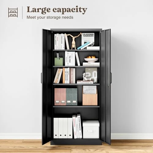 Sightlife Aktenschrank abschließbar mit 2 Türen Metallschrank Stahlschrank Mehrzweckschrank Metall Büroschrank Einstellbare Regale Aufbewahrungsschrank für Büro Haus Garage 170X78X39cm Schwarz
