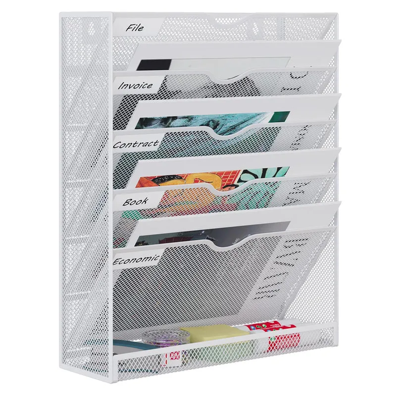 EasyPAG 6 Fächer Metall A4 Zeitschriftenhalter Wand Zeitschriften Wandhalter Aktenablage Dokumentenhalter Hängend Magazin Organizer Flyerständer Prospektspender,Weiß