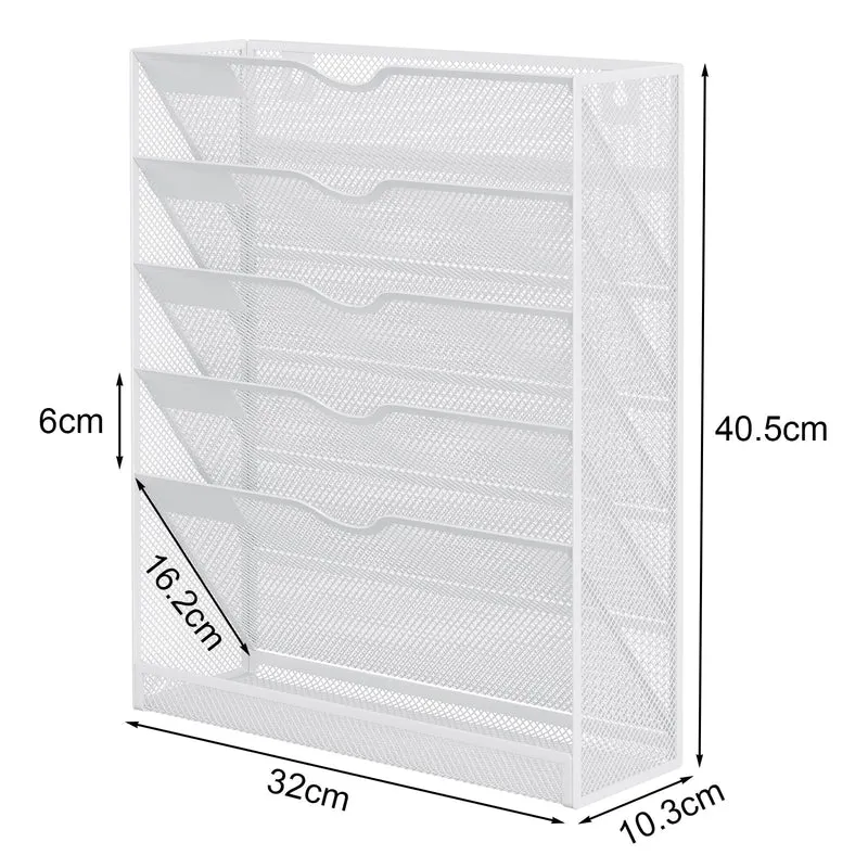 EasyPAG 6 Fächer Metall A4 Zeitschriftenhalter Wand Zeitschriften Wandhalter Aktenablage Dokumentenhalter Hängend Magazin Organizer Flyerständer Prospektspender,Weiß