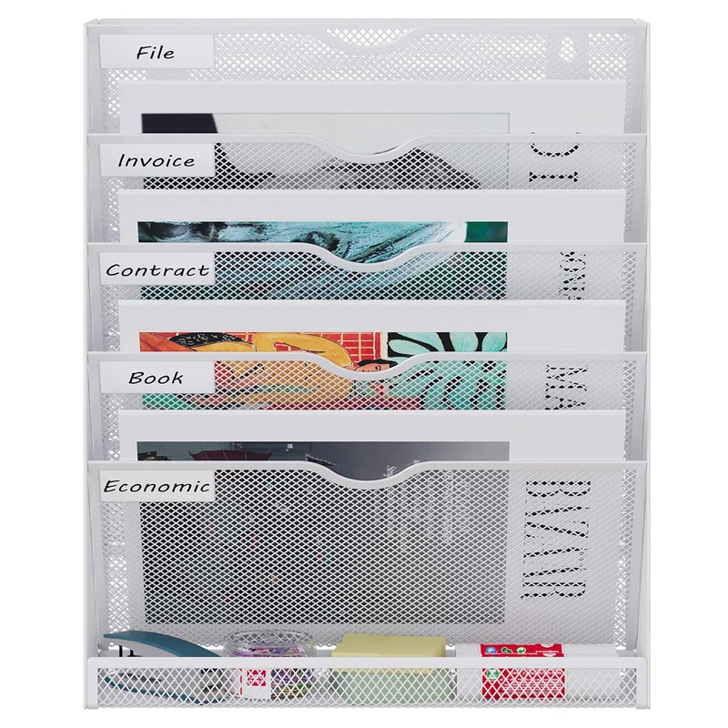 EasyPAG 6 Fächer Metall A4 Zeitschriftenhalter Wand Zeitschriften Wandhalter Aktenablage Dokumentenhalter Hängend Magazin Organizer Flyerständer Prospektspender,Weiß