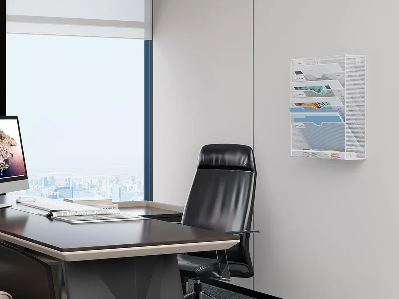 EasyPAG 6 Fächer Metall A4 Zeitschriftenhalter Wand Zeitschriften Wandhalter Aktenablage Dokumentenhalter Hängend Magazin Organizer Flyerständer Prospektspender,Weiß
