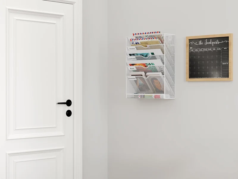 EasyPAG 6 Fächer Metall A4 Zeitschriftenhalter Wand Zeitschriften Wandhalter Aktenablage Dokumentenhalter Hängend Magazin Organizer Flyerständer Prospektspender,Weiß