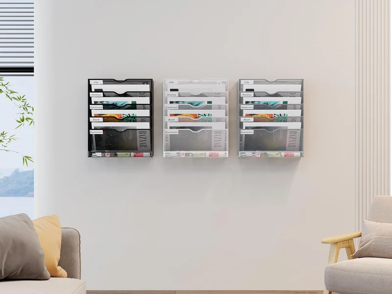 EasyPAG 6 Fächer Metall A4 Zeitschriftenhalter Wand Zeitschriften Wandhalter Aktenablage Dokumentenhalter Hängend Magazin Organizer Flyerständer Prospektspender,Weiß