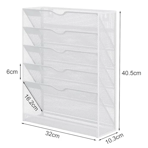 EasyPAG 6 Fächer Metall A4 Zeitschriftenhalter Wand Zeitschriften Wandhalter Aktenablage Dokumentenhalter Hängend Magazin Organizer Flyerständer Prospektspender,Weiß