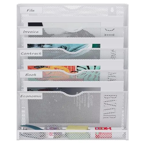 EasyPAG 6 Fächer Metall A4 Zeitschriftenhalter Wand Zeitschriften Wandhalter Aktenablage Dokumentenhalter Hängend Magazin Organizer Flyerständer Prospektspender,Weiß