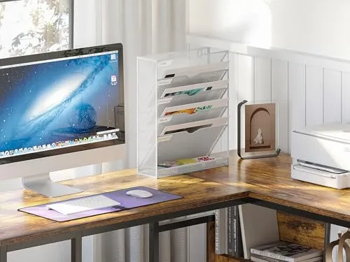 EasyPAG 6 Fächer Metall A4 Zeitschriftenhalter Wand Zeitschriften Wandhalter Aktenablage Dokumentenhalter Hängend Magazin Organizer Flyerständer Prospektspender,Weiß