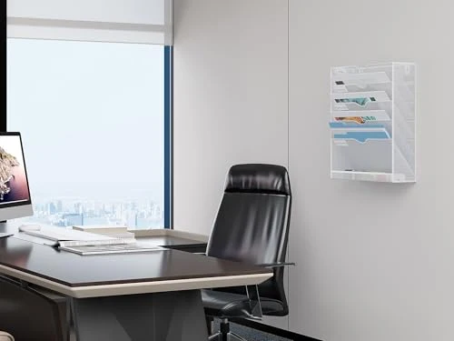 EasyPAG 6 Fächer Metall A4 Zeitschriftenhalter Wand Zeitschriften Wandhalter Aktenablage Dokumentenhalter Hängend Magazin Organizer Flyerständer Prospektspender,Weiß