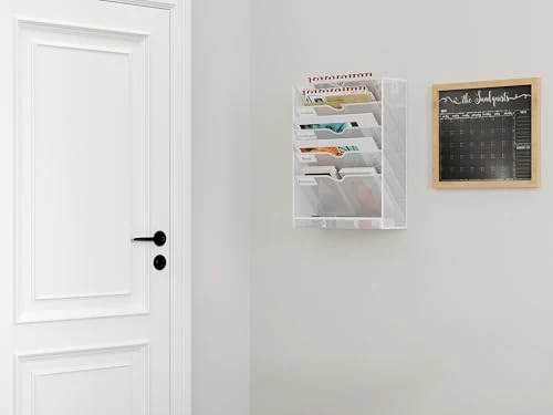 EasyPAG 6 Fächer Metall A4 Zeitschriftenhalter Wand Zeitschriften Wandhalter Aktenablage Dokumentenhalter Hängend Magazin Organizer Flyerständer Prospektspender,Weiß
