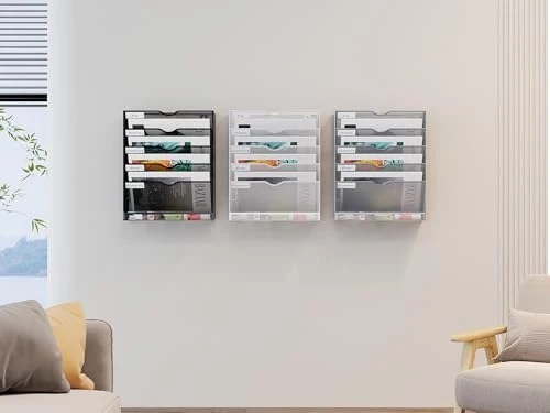 EasyPAG 6 Fächer Metall A4 Zeitschriftenhalter Wand Zeitschriften Wandhalter Aktenablage Dokumentenhalter Hängend Magazin Organizer Flyerständer Prospektspender,Weiß
