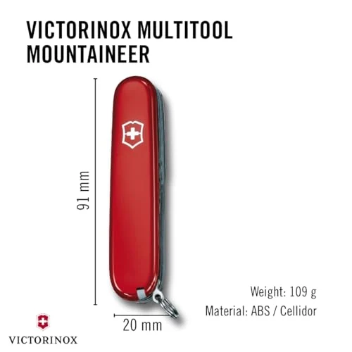 Victorinox Schweizer Taschenmesser, Mountaineer, Multitool, Swiss Army Knife mit 18 Funktionen, Klinge, Korkenzieher, Dosenöffner, Rot