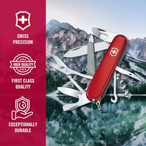 Victorinox Schweizer Taschenmesser, Mountaineer, Multitool, Swiss Army Knife mit 18 Funktionen, Klinge, Korkenzieher, Dosenöffner, Rot