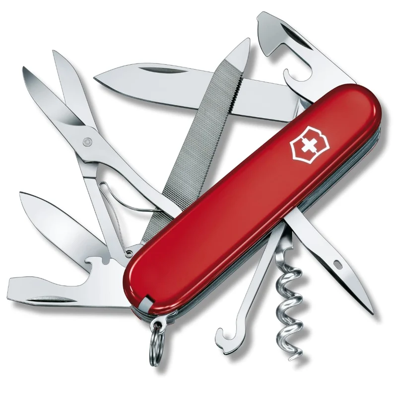 Victorinox Schweizer Taschenmesser, Mountaineer, Multitool, Swiss Army Knife mit 18 Funktionen, Klinge, Korkenzieher, Dosenöffner, Rot