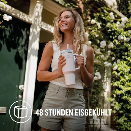 STANLEY 1913 Quencher H2.0 Flowstate Trinkflasche Mit Strohhalm 1.2L - Thermobecher Kühlt 11 Stunden - 48 Stunden Eisgekühlt - Spülmaschinenfest - Thermosflasche BPA Frei - Edelstahl - Rose