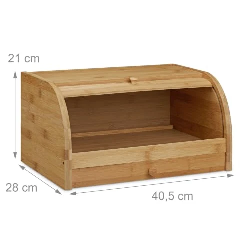 Relaxdays Rollbrotkasten mit Schublade, Bambus, aromadicht, natur