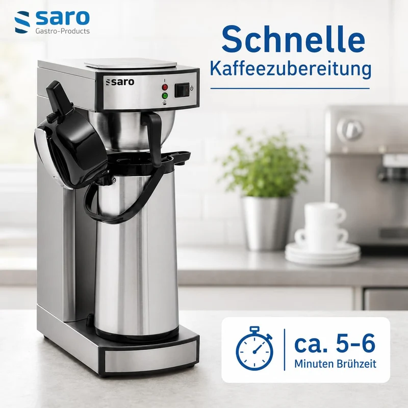 Saro Kaffeemaschine Inkl. Edelstahl-Isolierpumpkanne – 2,2 L – Brühzeit ca. 5–6 Min – Trockenlaufschutz – 2,069 kW – Modell THERMO 24