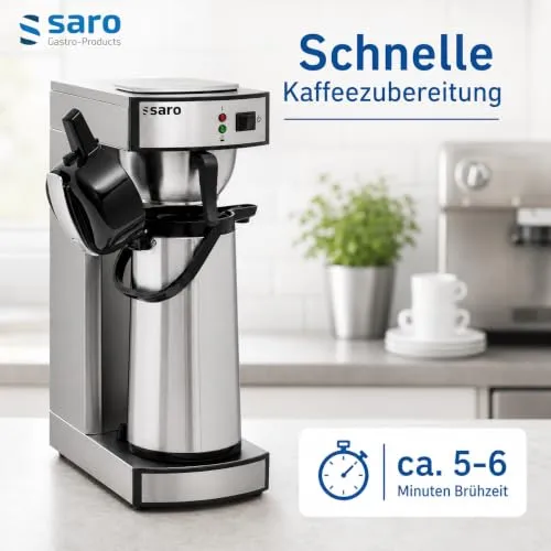 Saro Kaffeemaschine Inkl. Edelstahl-Isolierpumpkanne – 2,2 L – Brühzeit ca. 5–6 Min – Trockenlaufschutz – 2,069 kW – Modell THERMO 24