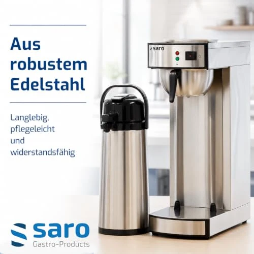 Saro Kaffeemaschine Inkl. Edelstahl-Isolierpumpkanne – 2,2 L – Brühzeit ca. 5–6 Min – Trockenlaufschutz – 2,069 kW – Modell THERMO 24