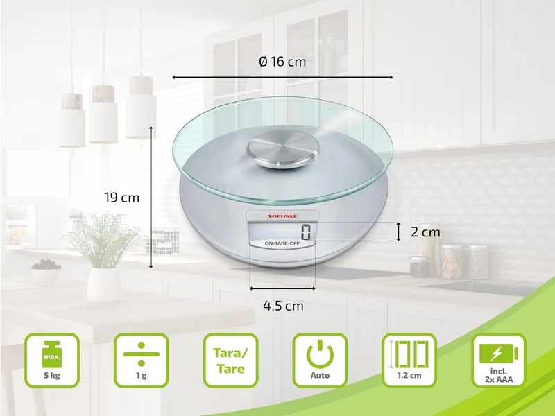 Soehnle Digitale Küchenwaage Roma Silver, bis 5 kg Tragkraft