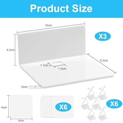 Schweberegal, 3er Set Wandregal, Wandboard Weiss, 10 cm Weiß Acryl Regal Wand, Hängeregal Dekorative Wandregale für Wohnzimmer, Schlafzimmer, Badezimmer, Küche, Selbstklebend, Kunststoff