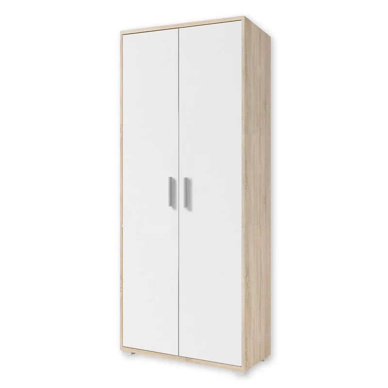 Stella Trading OFFICE LINE Aktenschrank in Eiche Sonoma Optik, Weiß - Hoher Büroschrank mit 2 Türen - Modernes Büromöbel Komplettset - 79 x 186 x 35 cm (B/H/T)