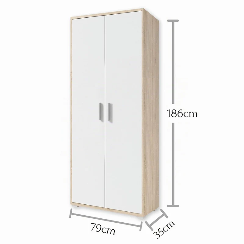 Stella Trading OFFICE LINE Aktenschrank in Eiche Sonoma Optik, Weiß - Hoher Büroschrank mit 2 Türen - Modernes Büromöbel Komplettset - 79 x 186 x 35 cm (B/H/T)