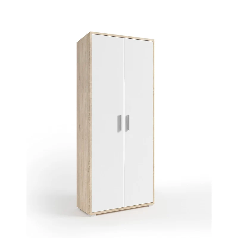 Stella Trading OFFICE LINE Aktenschrank in Eiche Sonoma Optik, Weiß - Hoher Büroschrank mit 2 Türen - Modernes Büromöbel Komplettset - 79 x 186 x 35 cm (B/H/T)