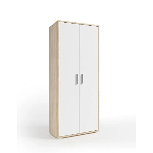 Stella Trading OFFICE LINE Aktenschrank in Eiche Sonoma Optik, Weiß - Hoher Büroschrank mit 2 Türen - Modernes Büromöbel Komplettset - 79 x 186 x 35 cm (B/H/T)