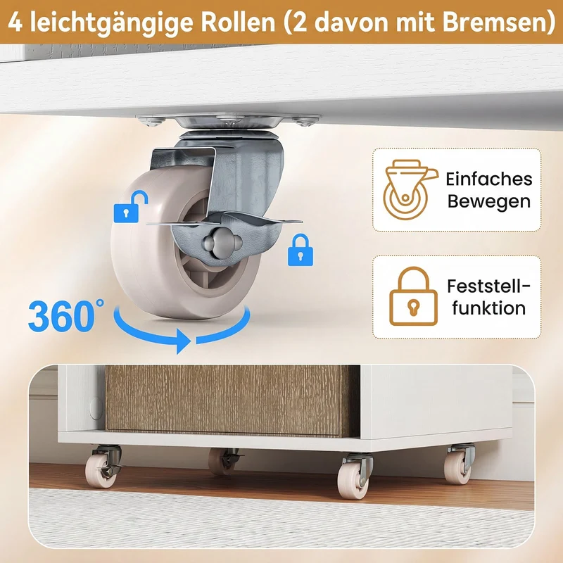 COSTWAY Rollcontainer mit 3 Schubladen, Rollwagen auf Rollen (Weiß)