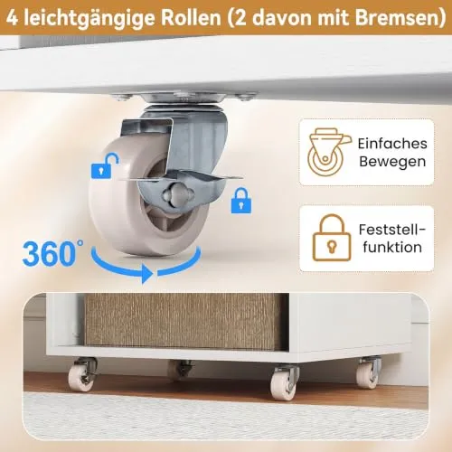 COSTWAY Rollcontainer mit 3 Schubladen, Rollwagen auf Rollen (Weiß)