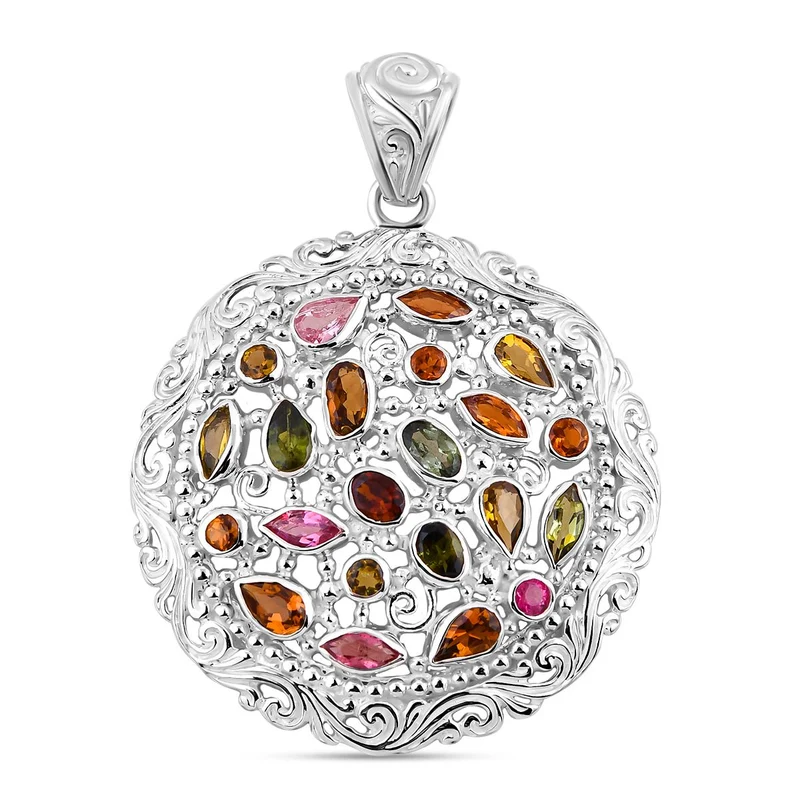 Mehrfarbig-Turmalin Anhänger 925 Silber ca. 3,35 ct.