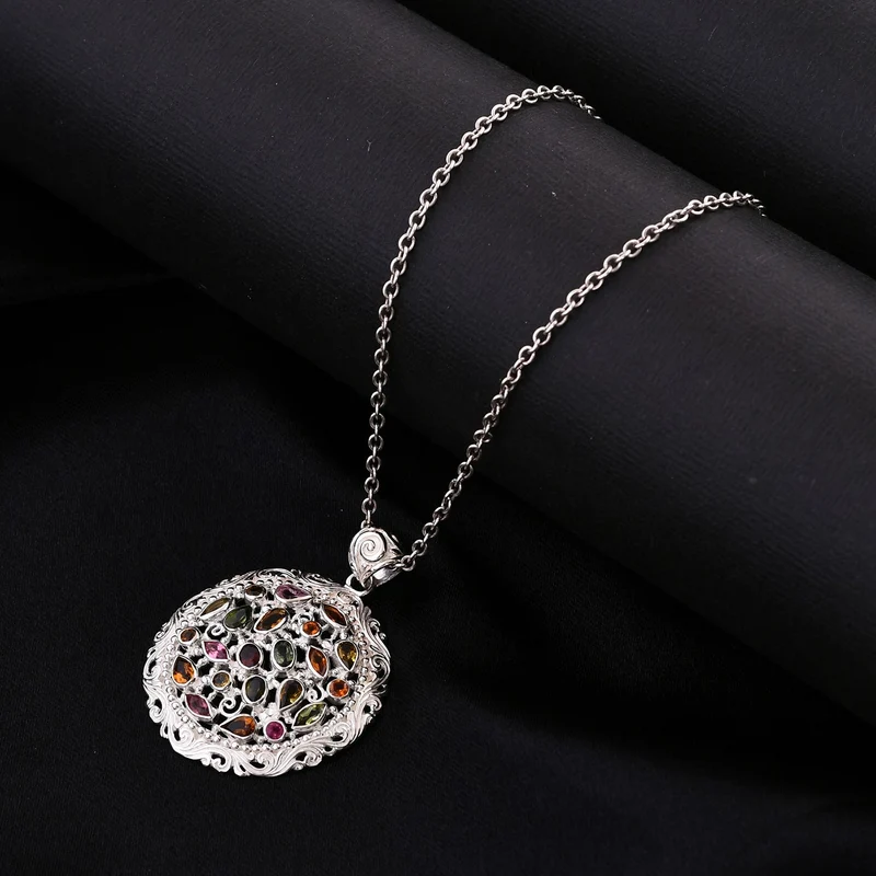 Mehrfarbig-Turmalin Anhänger 925 Silber ca. 3,35 ct.